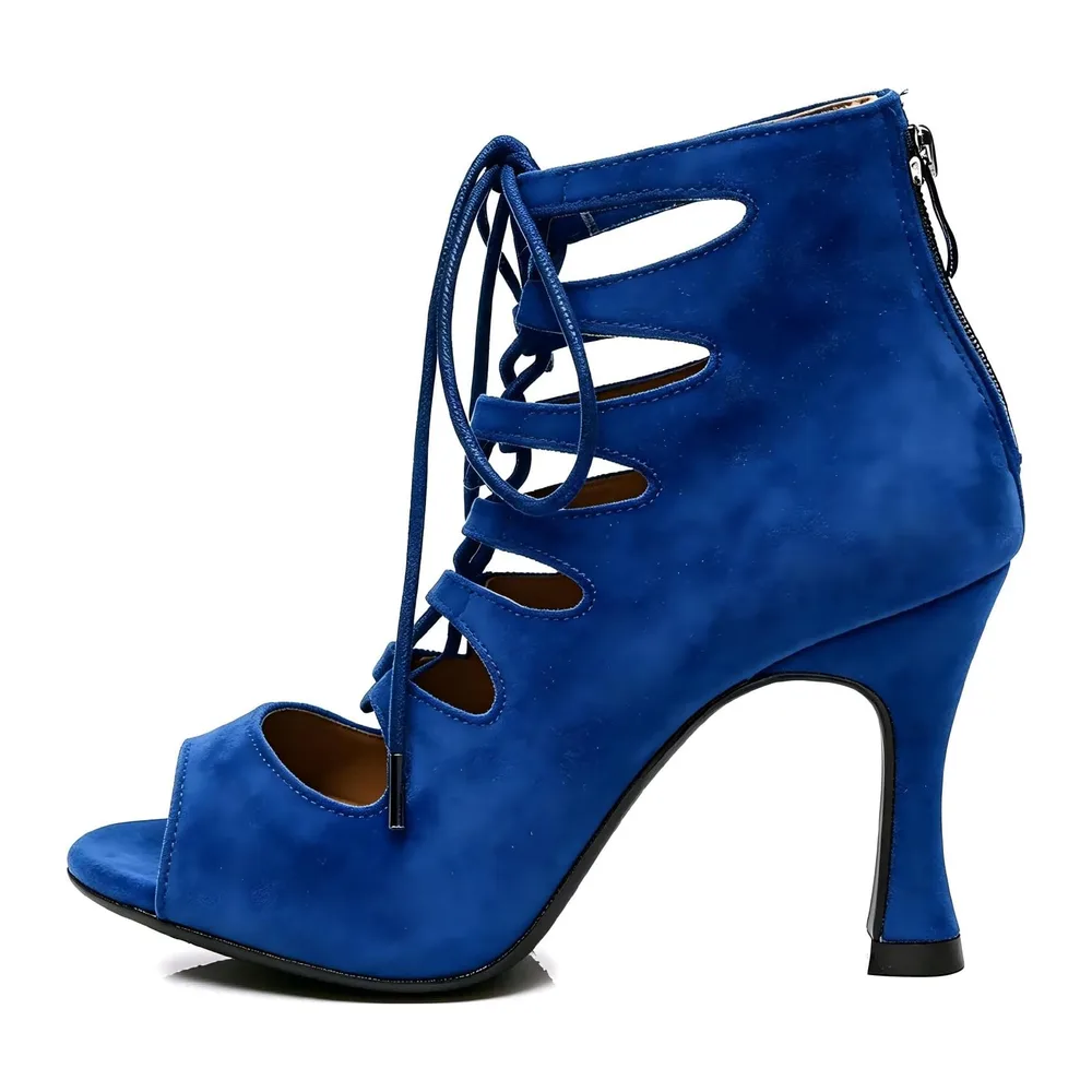 Chaussures de Danse Latine Petit Talon Ouverte Bottes de Danse — Bleu 8 5cm Talon 5059