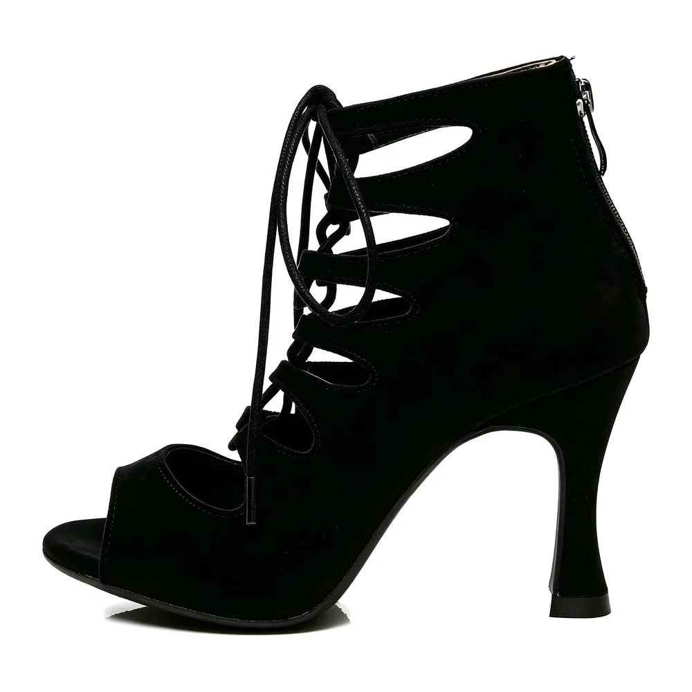 Chaussures de Danse Latine Petit Talon Ouverte Bottes de Danse — Noir 8 5cm Talon 5059