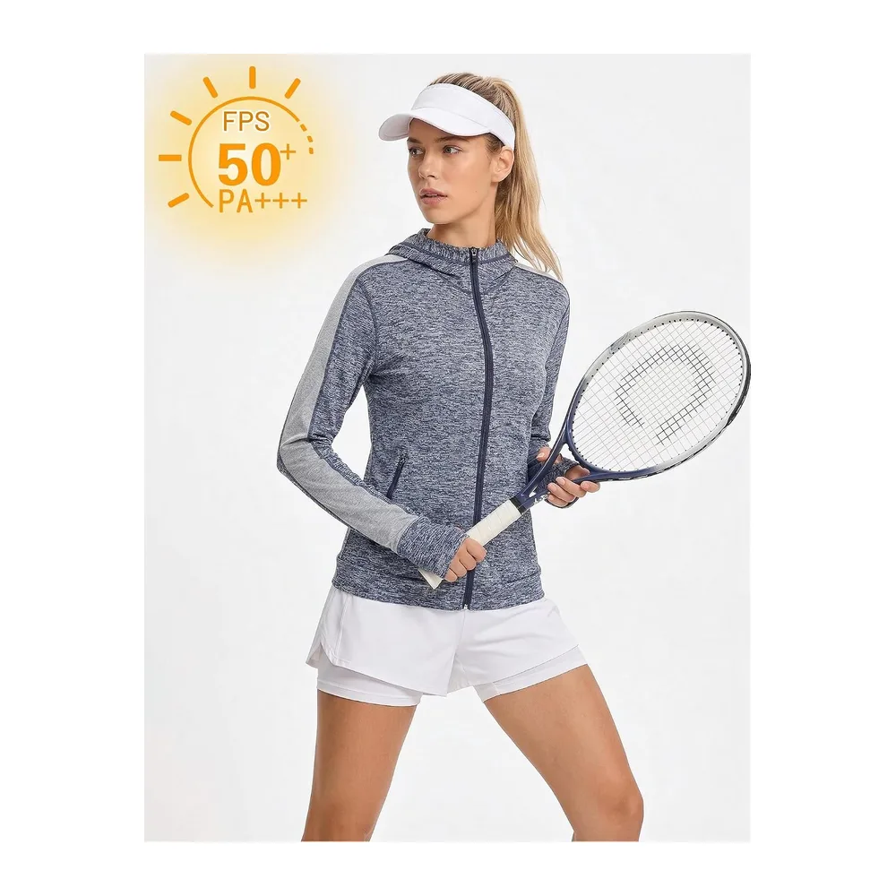 Veste Sport Sweat Légère Zippé Capuche Vestes à Manches Longues S-XXL — Bleu+gris