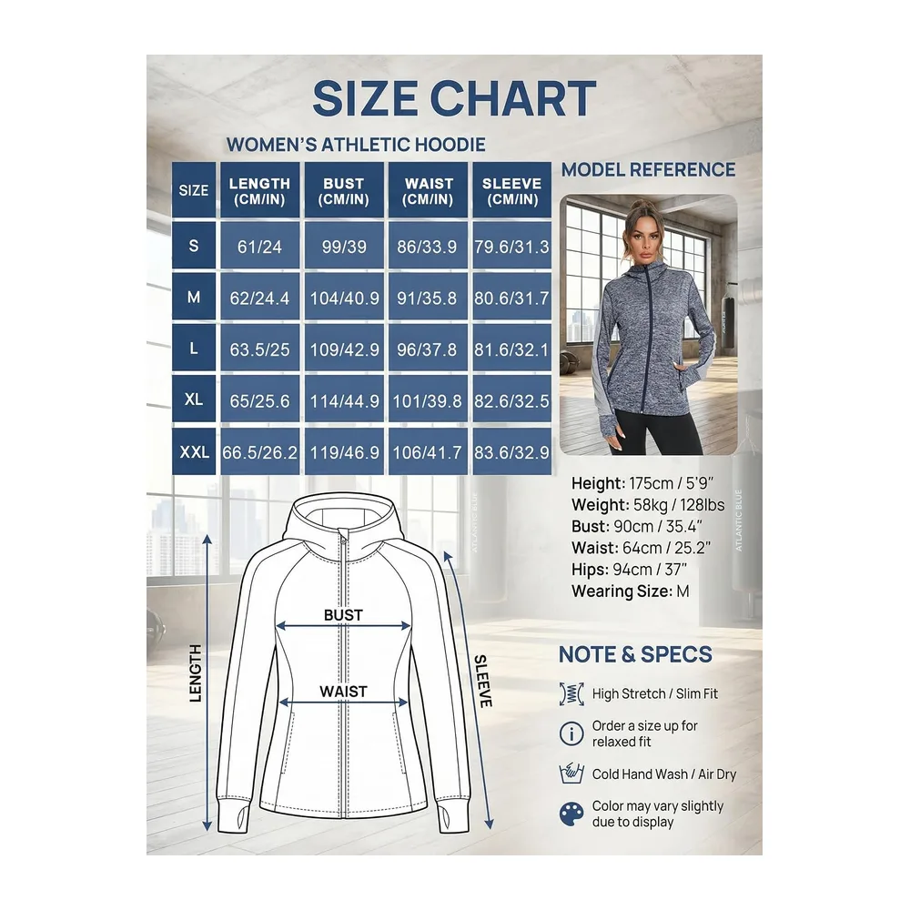 Veste Sport Sweat Légère Zippé Capuche Vestes à Manches Longues S-XXL — Bleu+gris