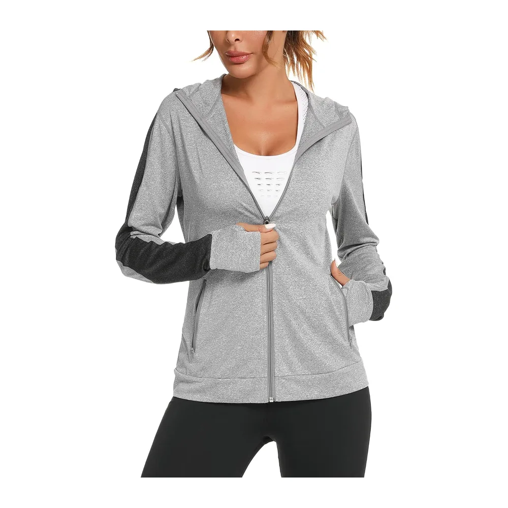 Veste Sport Sweat Légère Zippé Capuche Vestes à Manches Longues S-XXL — Gris+noir