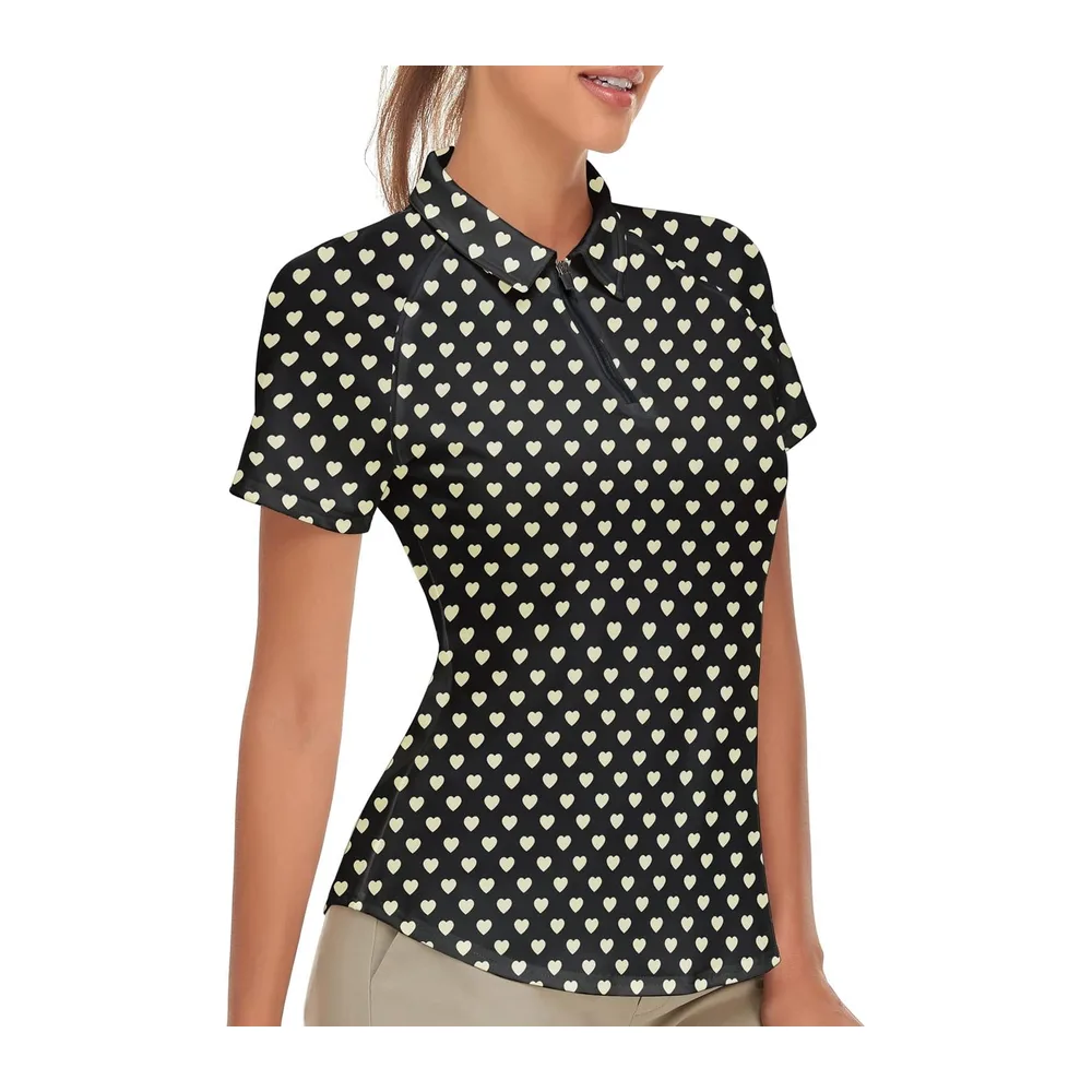 Polo Manches Courtes/sans Manches avec 1/4 Zipper d'été T Shirt — Impression D'amour