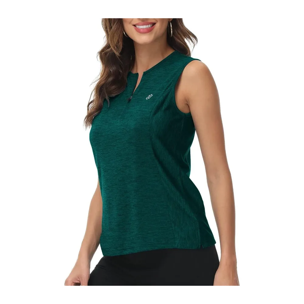 Sleeveless Polo Shirt UPF 50+ Sport Tennis Shirt Lightweight Summer Shirt — Vert Foncé