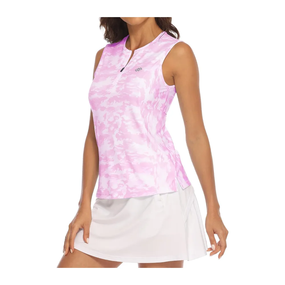 Sleeveless Polo Shirt UPF 50+ Sport Tennis Shirt Lightweight Summer Shirt — Camo Rose