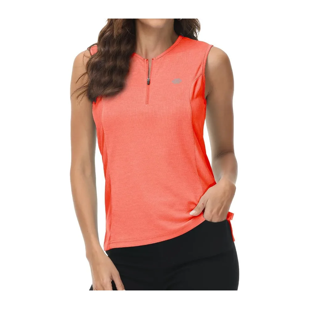 Sleeveless Polo Shirt UPF 50+ Sport Tennis Shirt Lightweight Summer Shirt — Orange