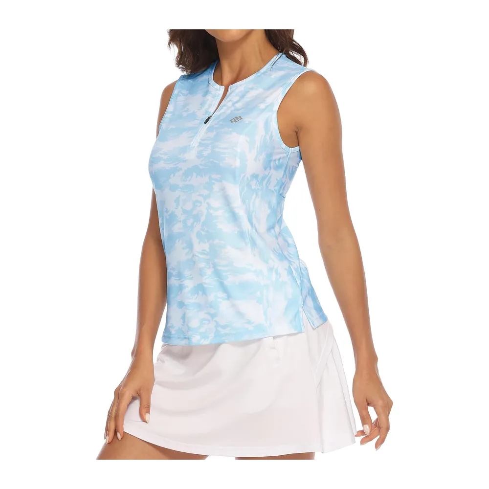 Sleeveless Polo Shirt UPF 50+ Sport Tennis Shirt Lightweight Summer Shirt — Camo Bleu
