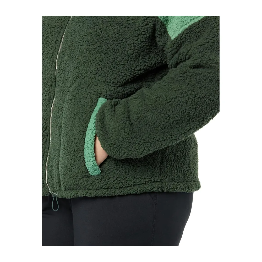 Veste Zippée en Polaire Effet Mouton, Col Montant — Vert Foncé Vert Sauge Shearling