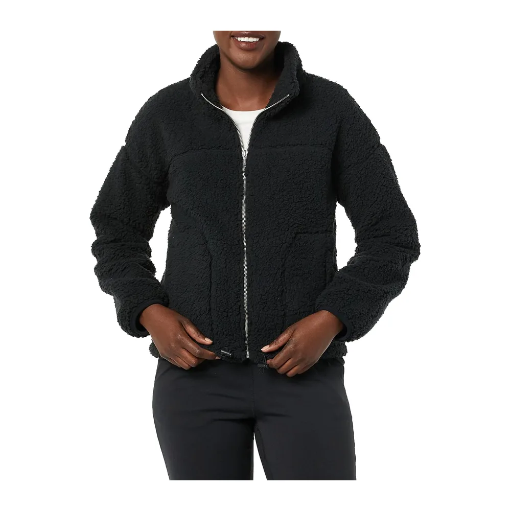 Veste Zippée en Polaire Effet Mouton, Col Montant — Noir