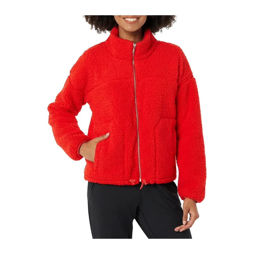 Veste Zippée en Polaire Effet Mouton, Col Montant — Rouge Coquelicot