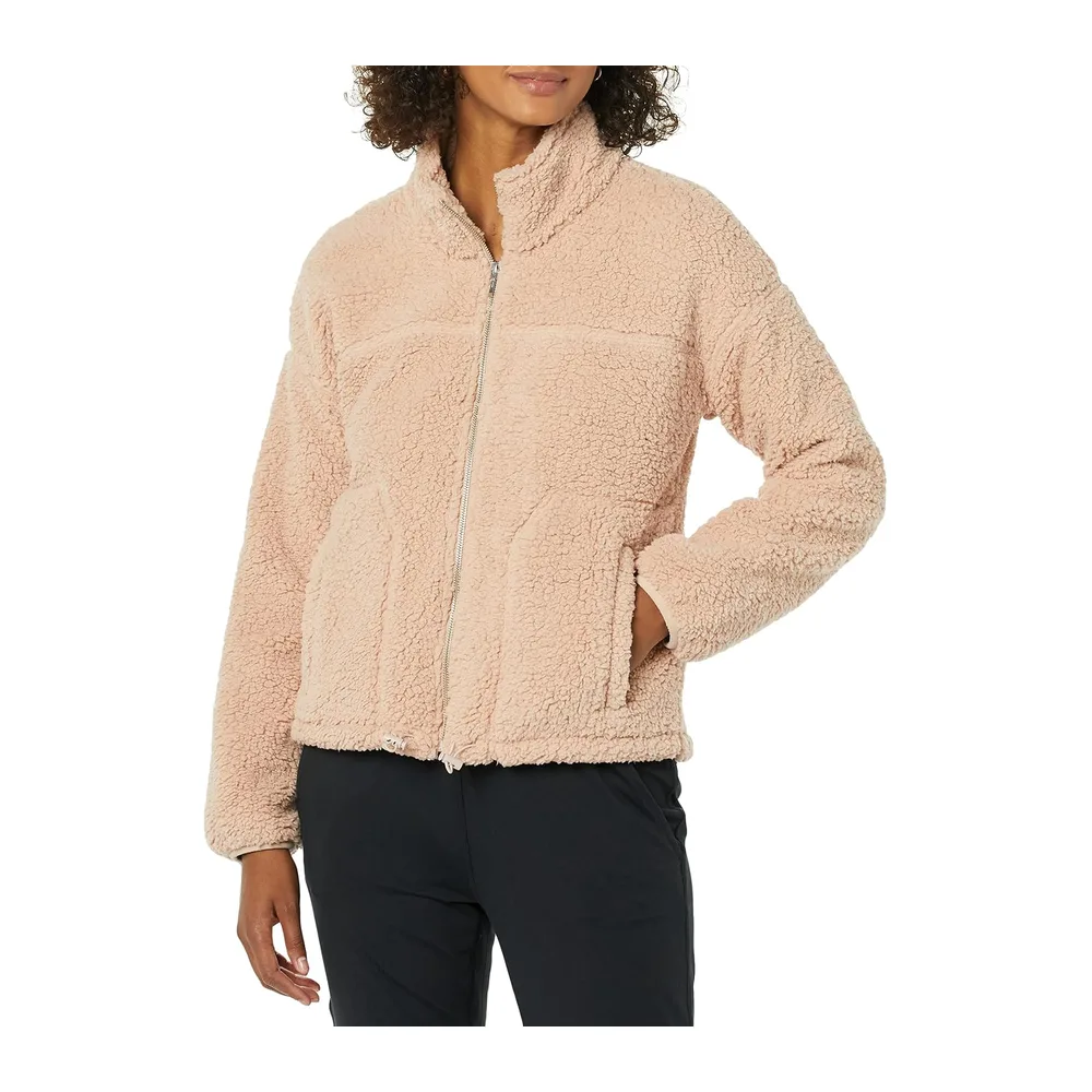 Veste Zippée en Polaire Effet Mouton, Col Montant — Rose Blush