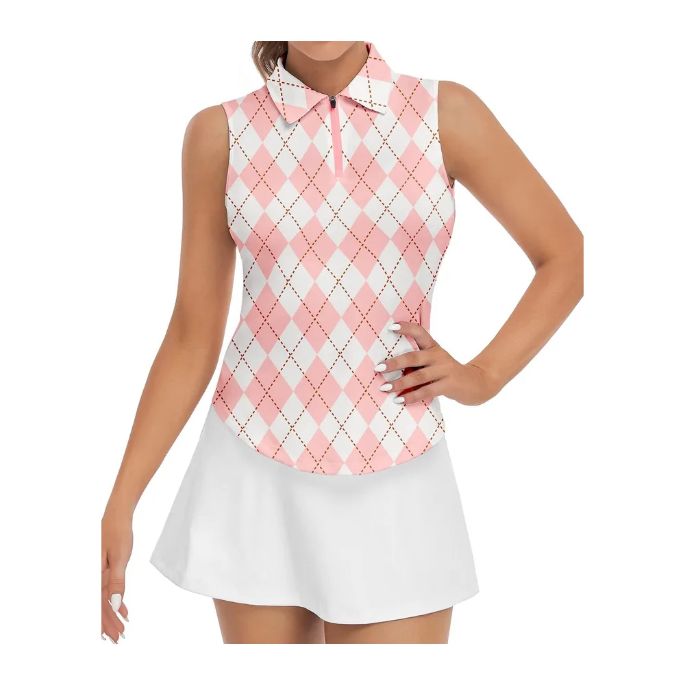 Polo Manches Courtes/sans Manches avec 1/4 Zipper d'été T Shirt Sport — A-grille Rose