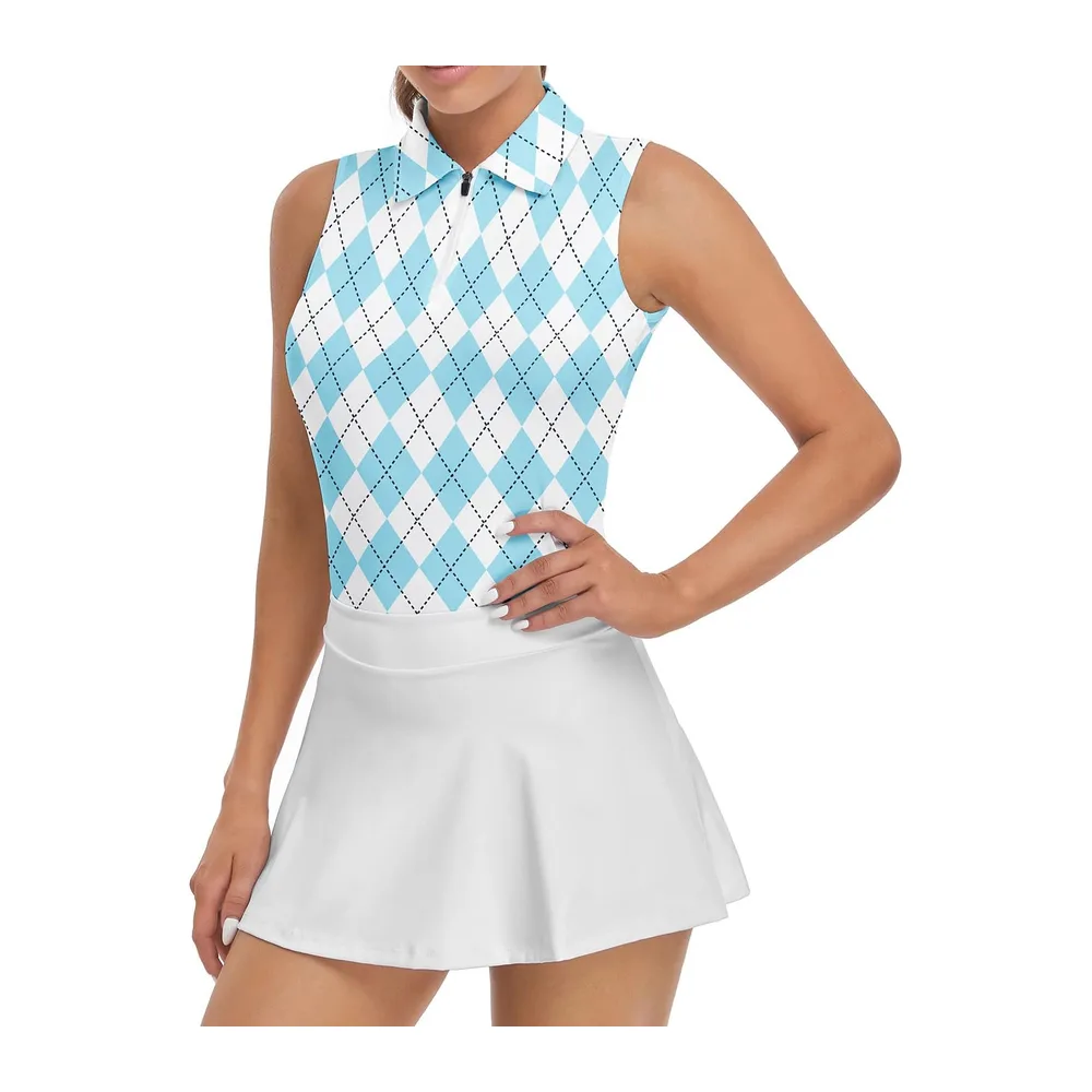 Polo Manches Courtes/sans Manches avec 1/4 Zipper d'été T Shirt Sport — A-grille Bleu
