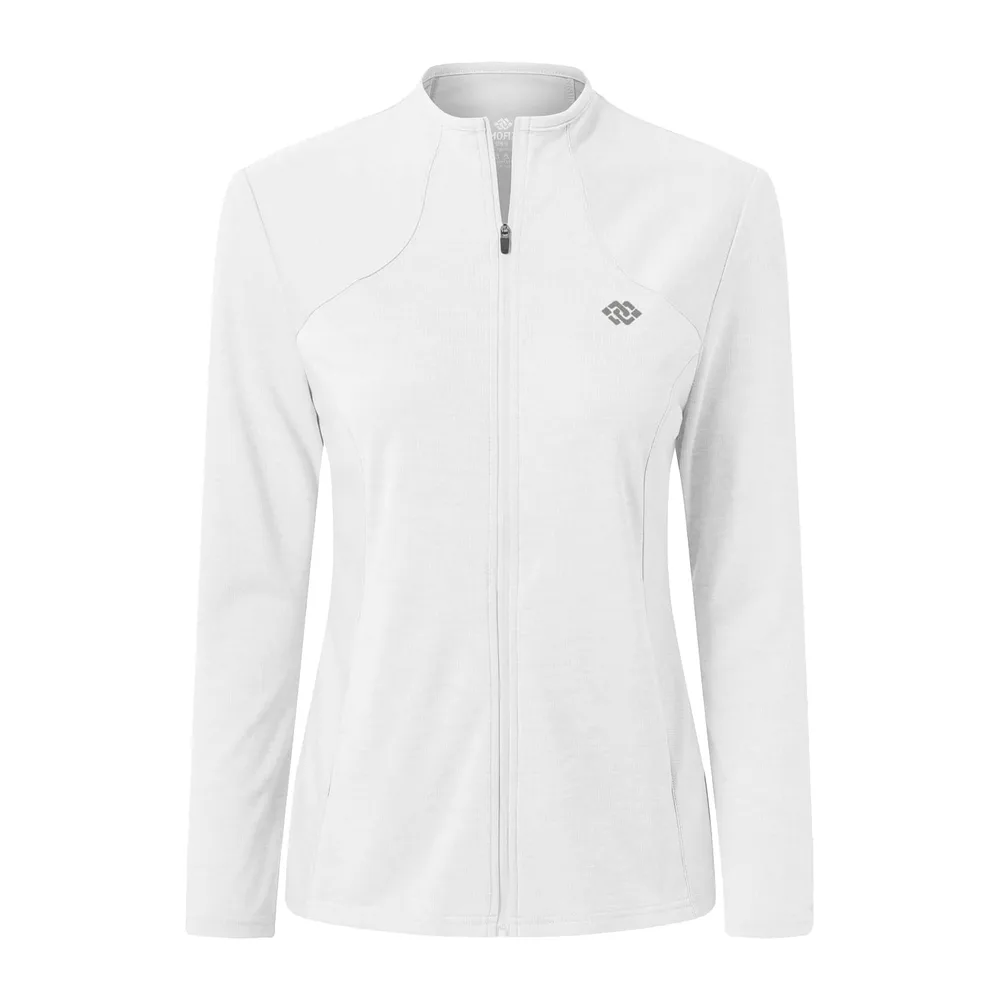 Vestes de Sport Vest Légère Manche Longue Sweat Zippé sans Capuche Survêtement de — Blanc
