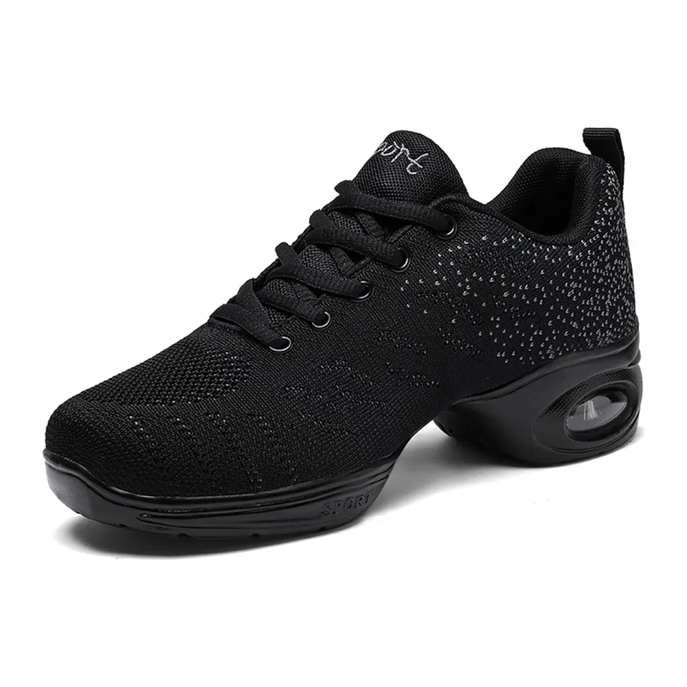 Chaussures de Jazz à Lacets Baskets de Danse Semelles Divisées Moderne Dance — Noir1