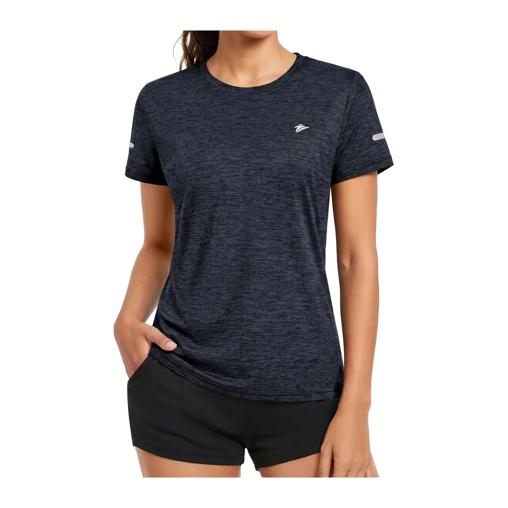 T-Shirt de Course à Pied Le T-Shirt de Randonnée Top de Yoga Polyester avec Col — Noir
