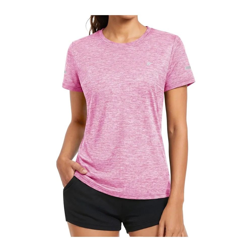 T-Shirt de Course à Pied Le T-Shirt de Randonnée Top de Yoga Polyester avec Col — Rose