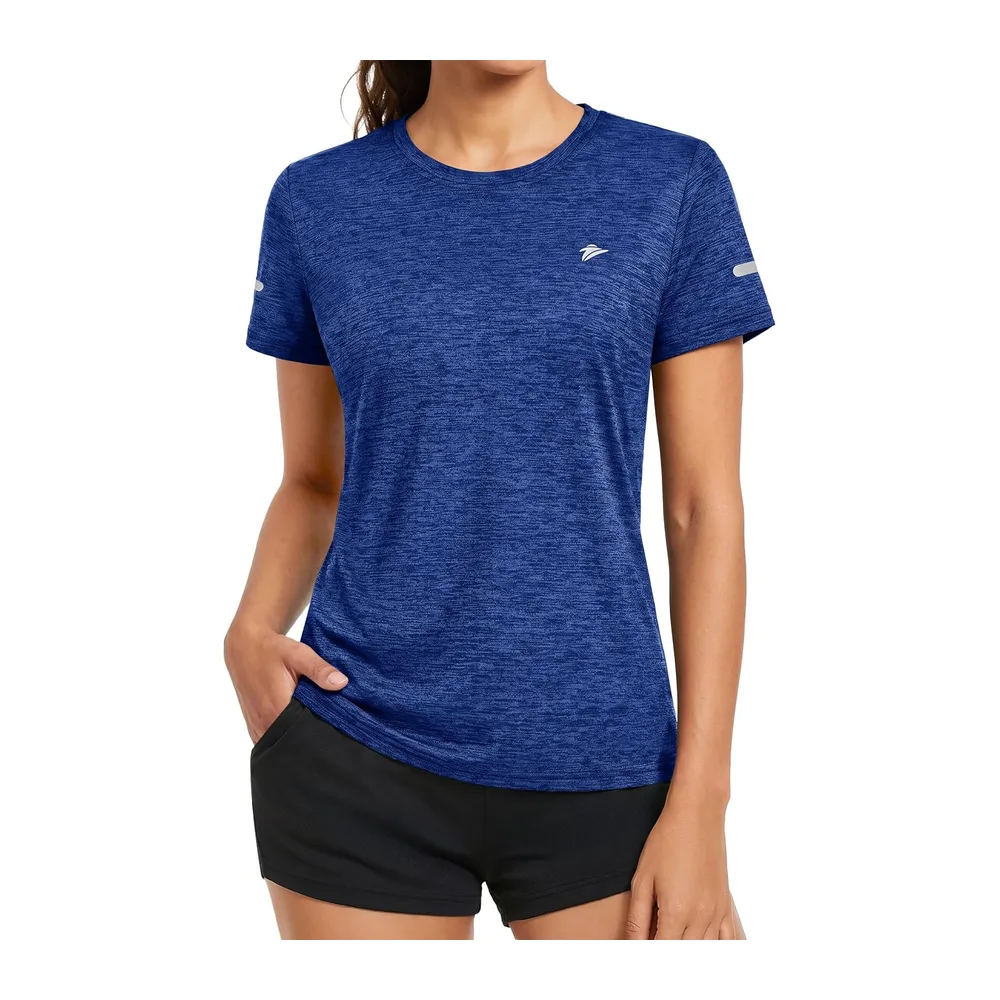 T-Shirt de Course à Pied Le T-Shirt de Randonnée Top de Yoga Polyester avec — Bleu Royal