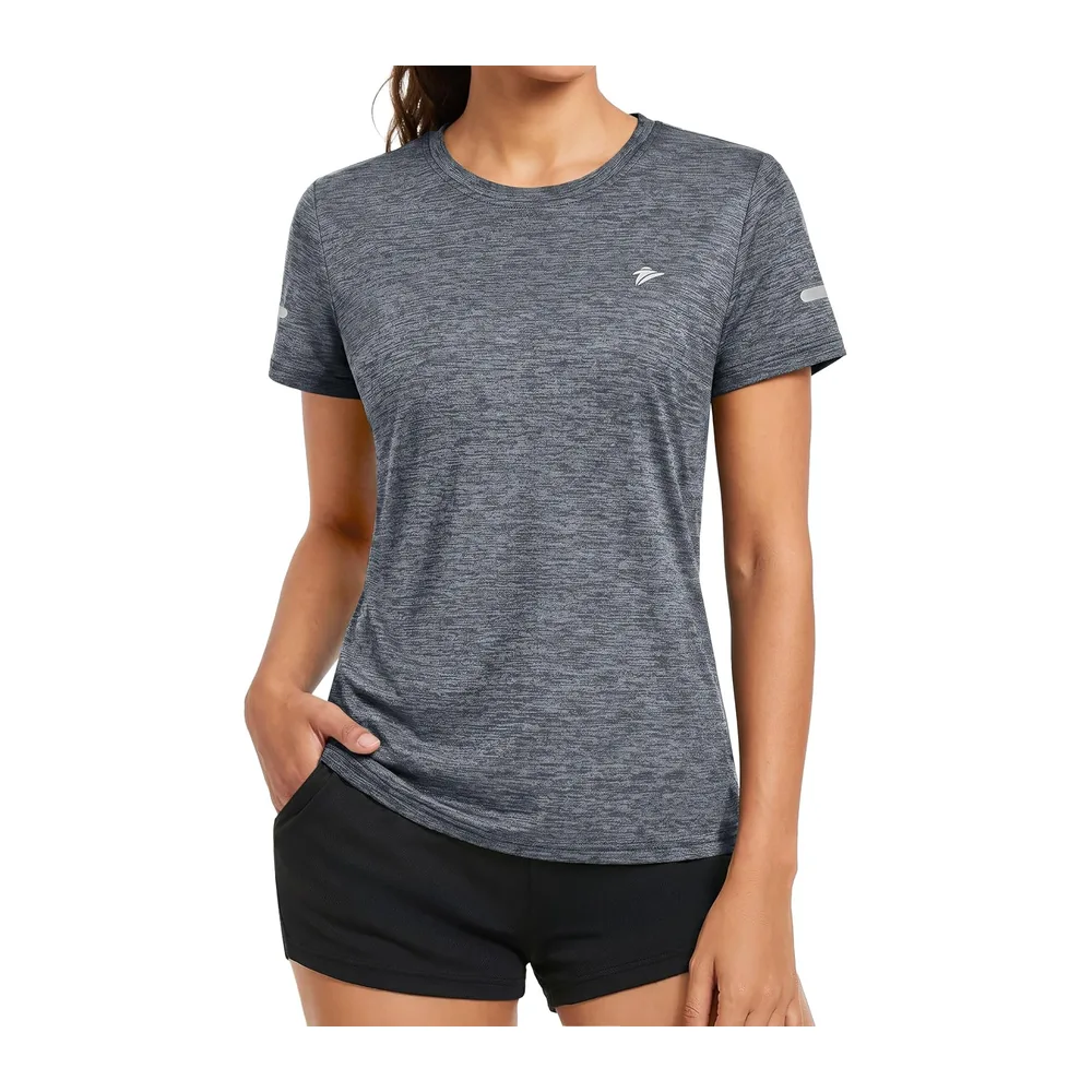 T-Shirt de Course à Pied Le T-Shirt de Randonnée Top de Yoga Polyester avec — Gris Foncé