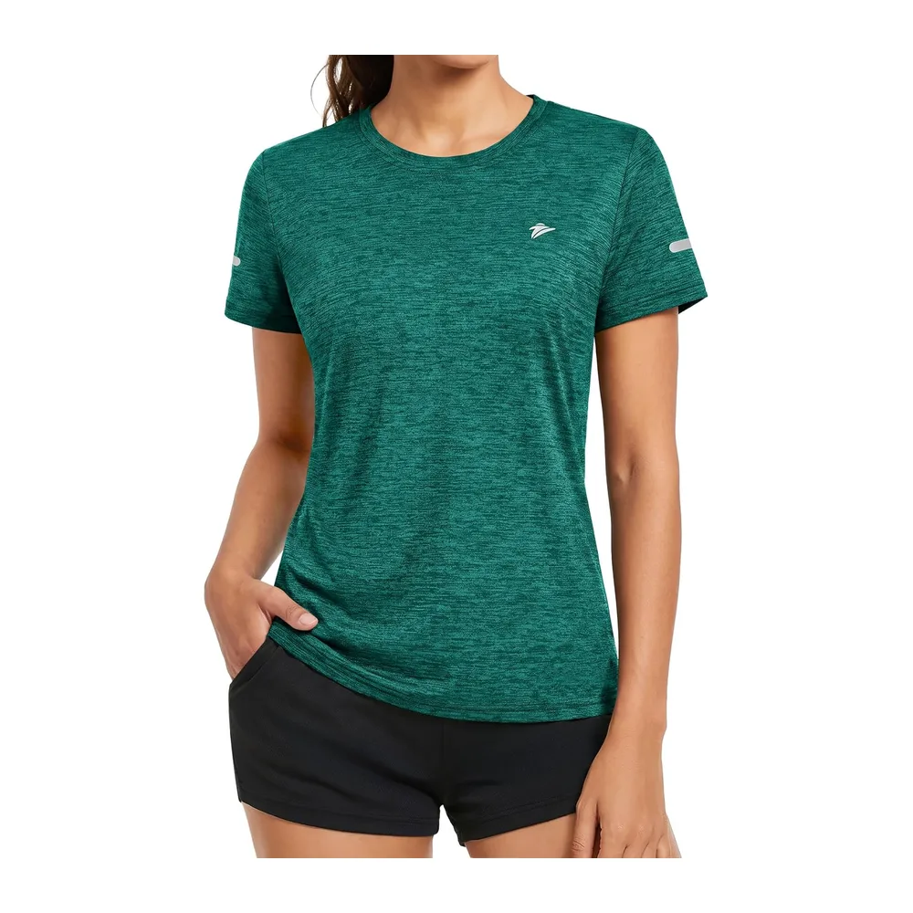 T-Shirt de Course à Pied Le T-Shirt de Randonnée Top de Yoga Polyester avec — Vert Jade