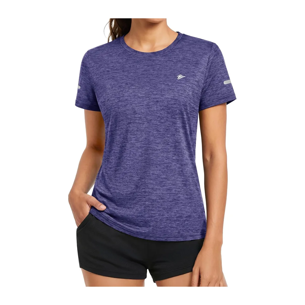 T-Shirt de Course à Pied Le T-Shirt de Randonnée Top de Yoga Polyester avec Col — Violet