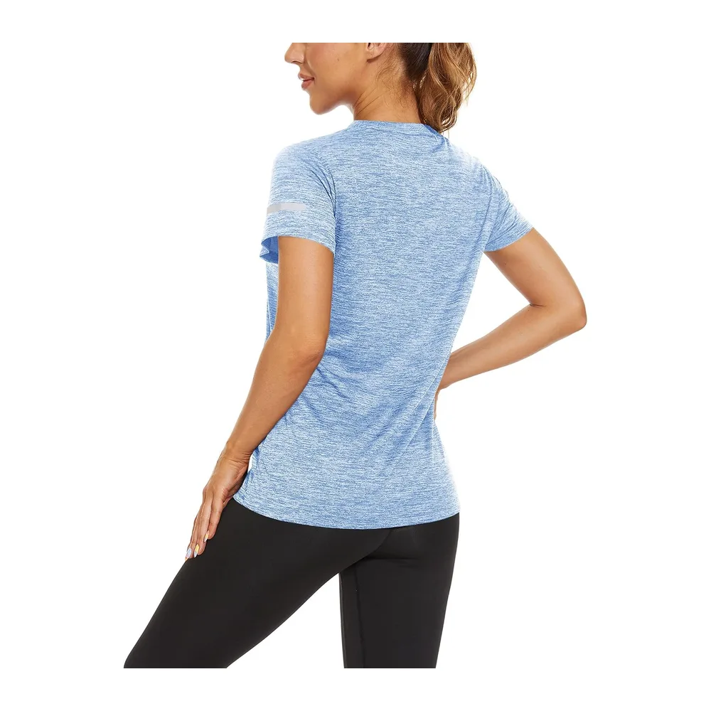 T-Shirt de Course à Pied Le T-Shirt de Randonnée Top de Yoga Polyester avec — Bleu Clair