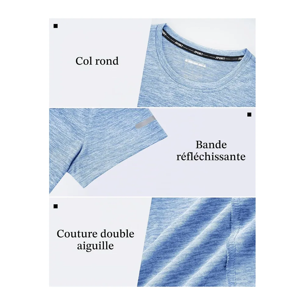 T-Shirt de Course à Pied Le T-Shirt de Randonnée Top de Yoga Polyester avec — Bleu Clair