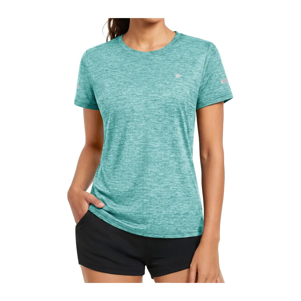 T-Shirt de Course à Pied Le T-Shirt de Randonnée Top de Yoga Polyester avec — Vert Clair
