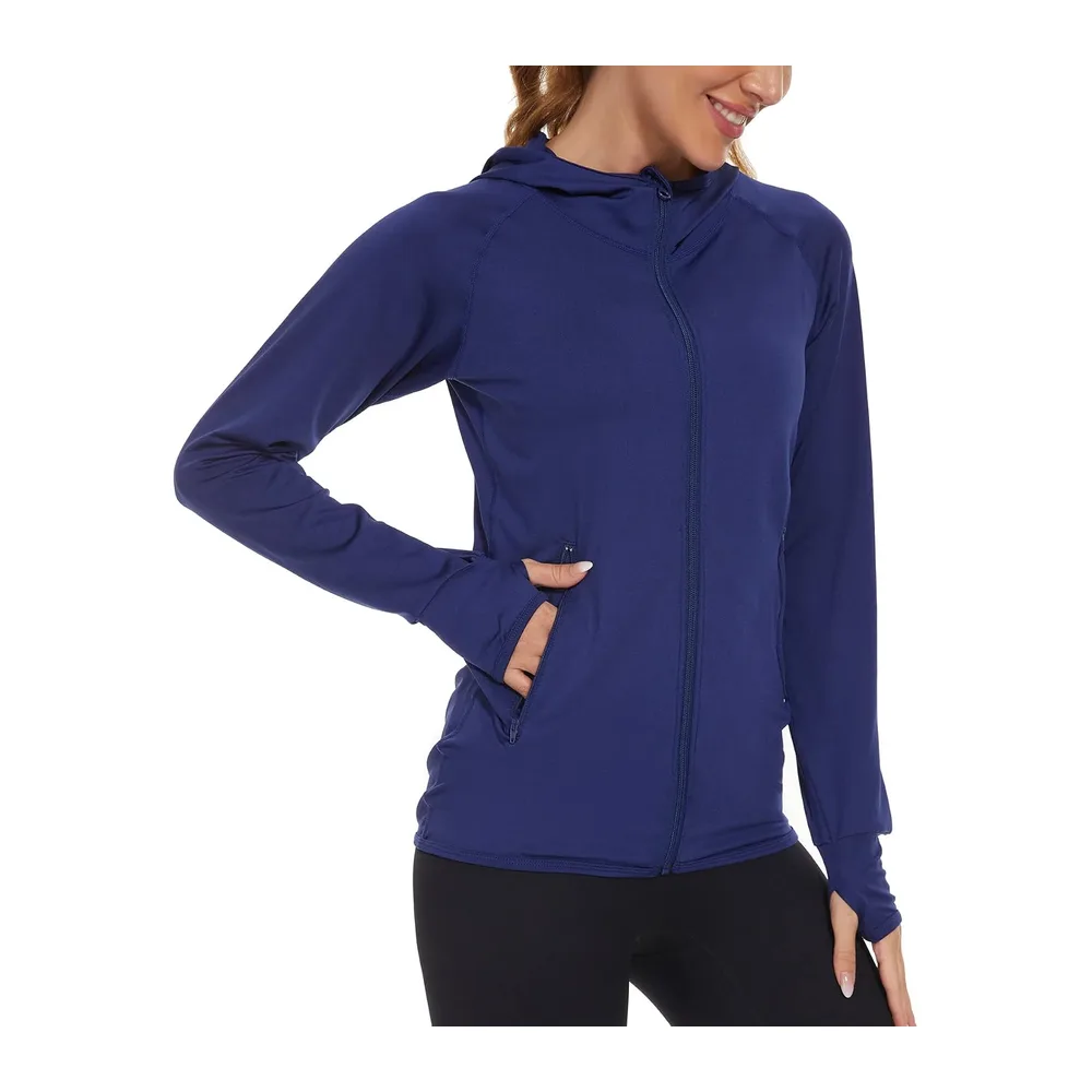 Sweat à Capuche et à Manches Longues Veste de Course Sport avec Trous Les — 8003-7-bleu