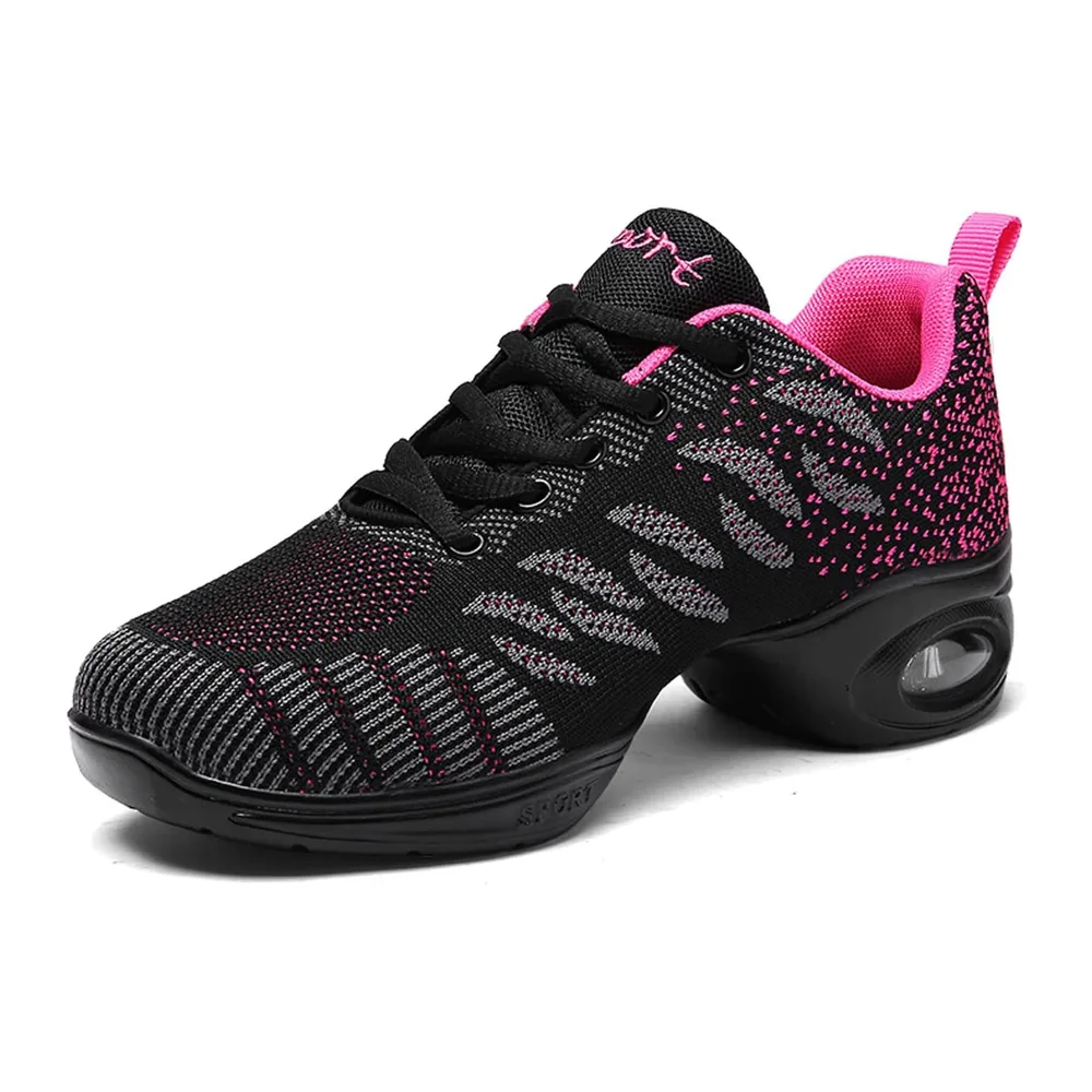Chaussures de Jazz à Lacets Baskets de Danse Semelles Divisées Moderne Dance — Rose1