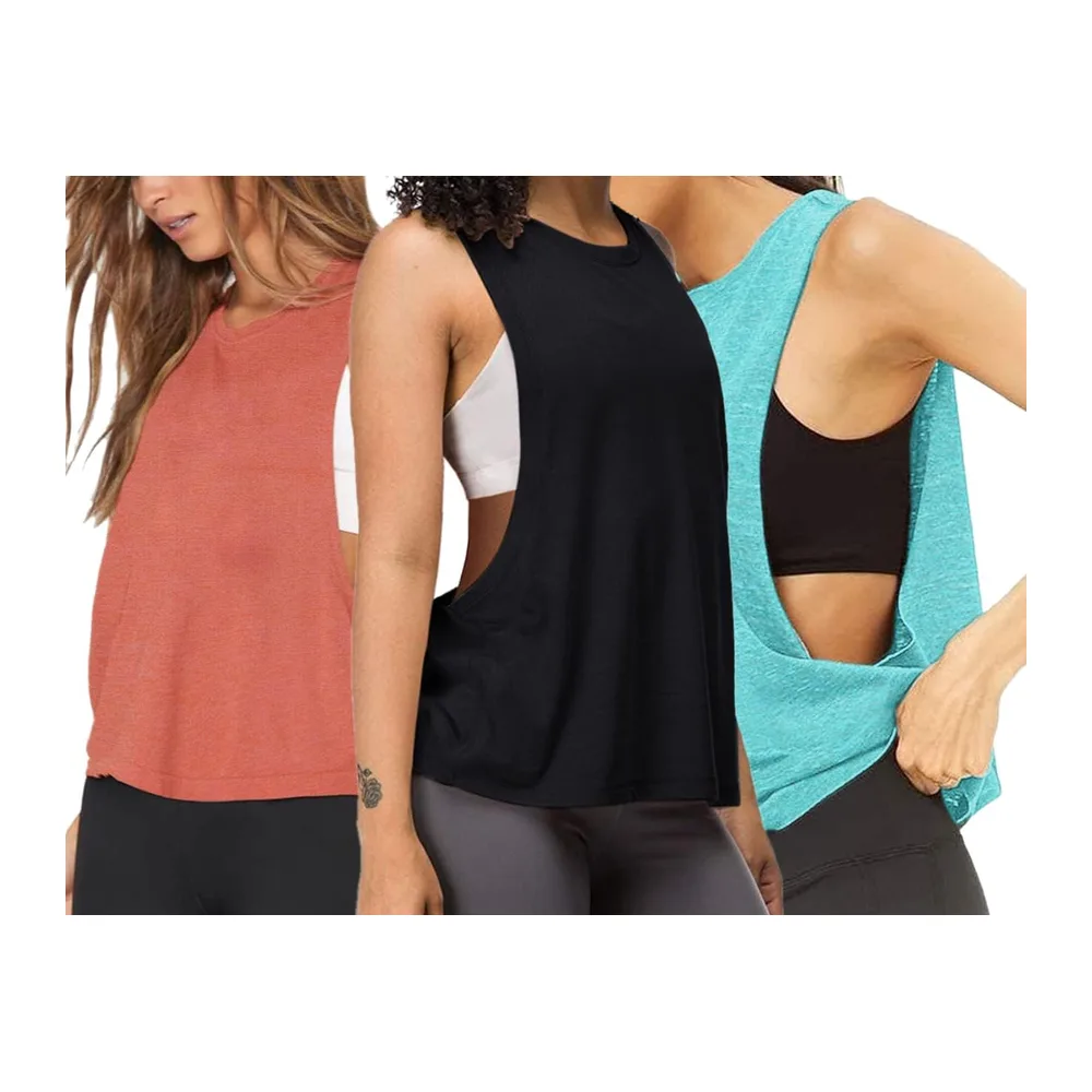 Workout Aptitude Débardeurs Tondu Sans manches Gym Yoga Fonctionnement — Noir Bleu Orange