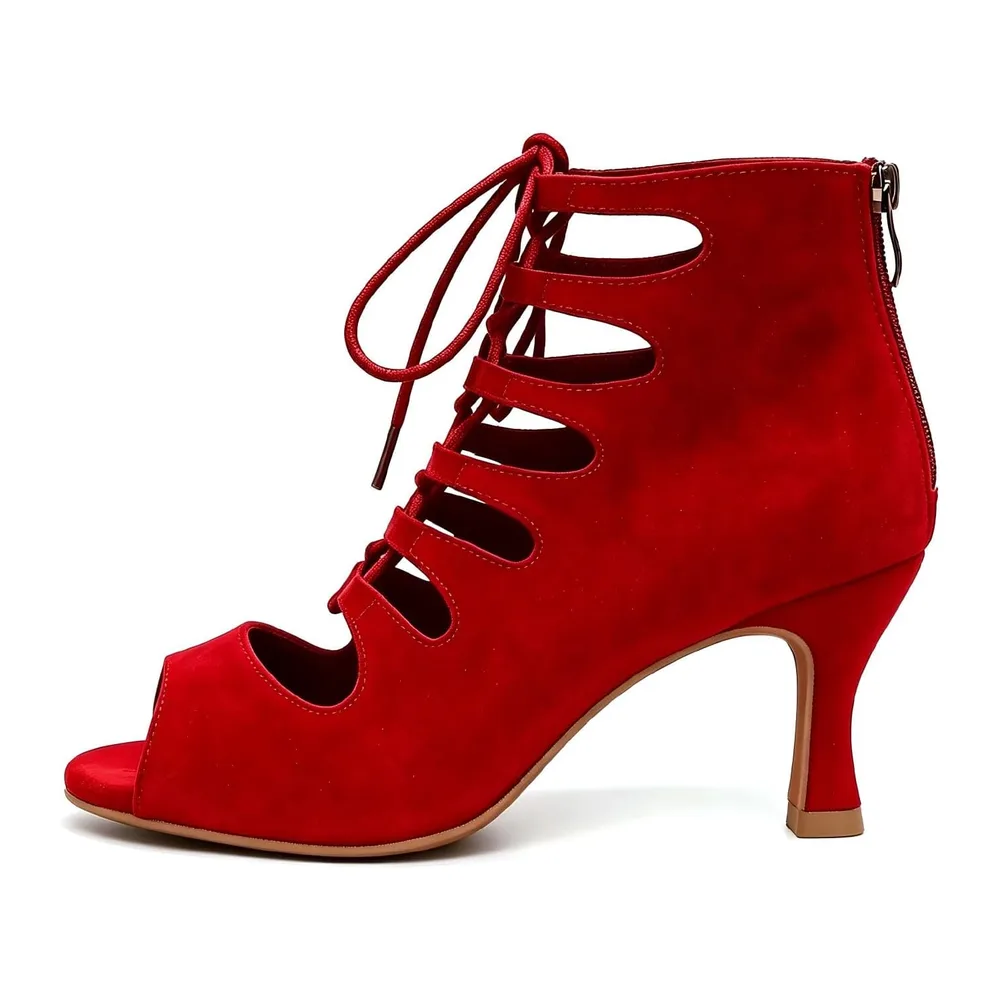 Chaussures de Danse Latine Petit Talon Ouverte Bottes de Danse Salsa de — Rouge 6cm Talon