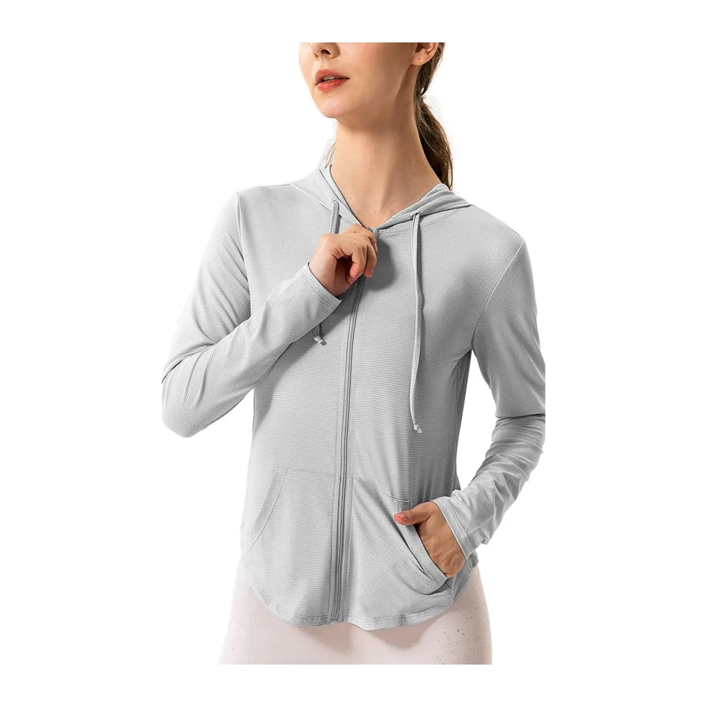 Manches longues UPF 50 + écran solaire Veste Hoodie Fitness Avec poches Yoga — Gris