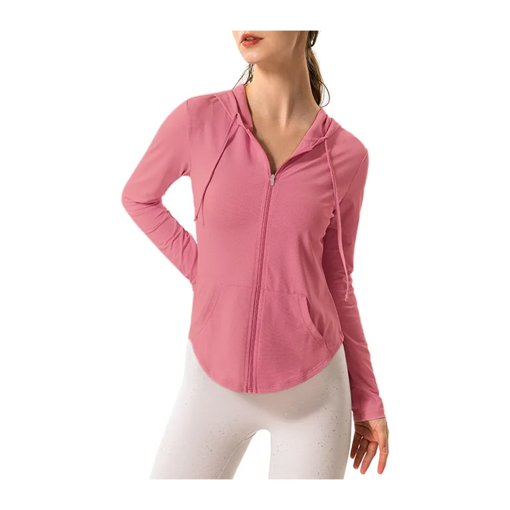 Manches longues UPF 50 + écran solaire Veste Hoodie Fitness Avec poches Yoga — Rose