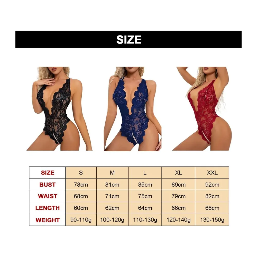 Body et Combinaison Sexy Dos Nu en Dentelle Décolleté en V Teddy Lingerie Culotte — Noir