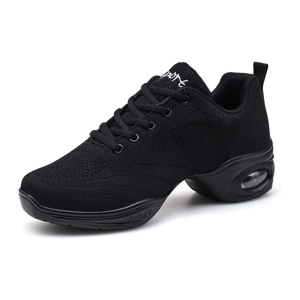 Chaussures de Jazz à Lacets Baskets de Danse Semelles Divisées Moderne Dance — Noir2