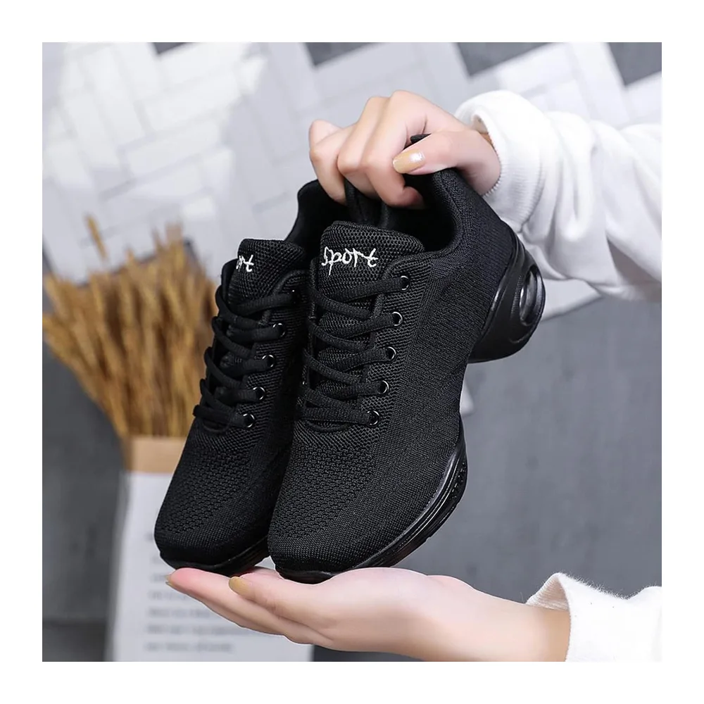 Chaussures de Jazz à Lacets Baskets de Danse Semelles Divisées Moderne Dance — Noir2