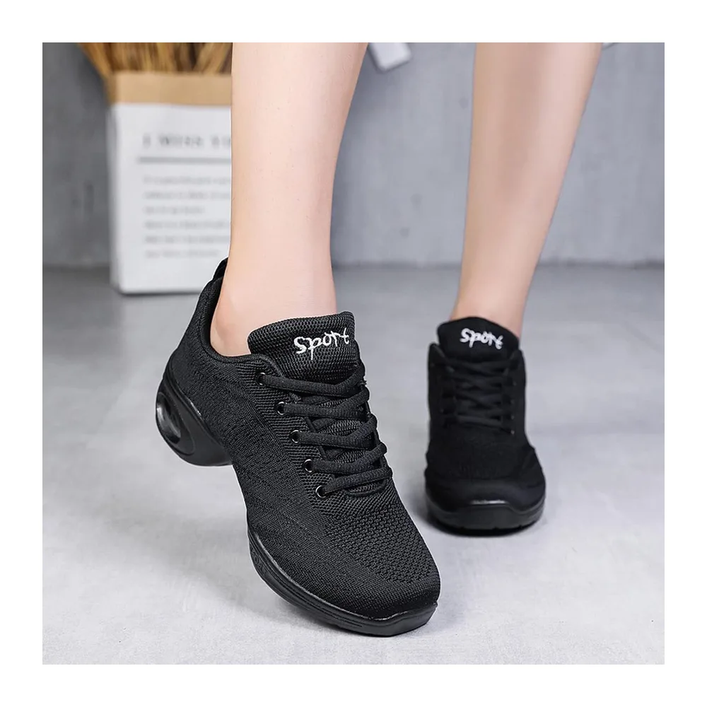 Chaussures de Jazz à Lacets Baskets de Danse Semelles Divisées Moderne Dance — Noir2