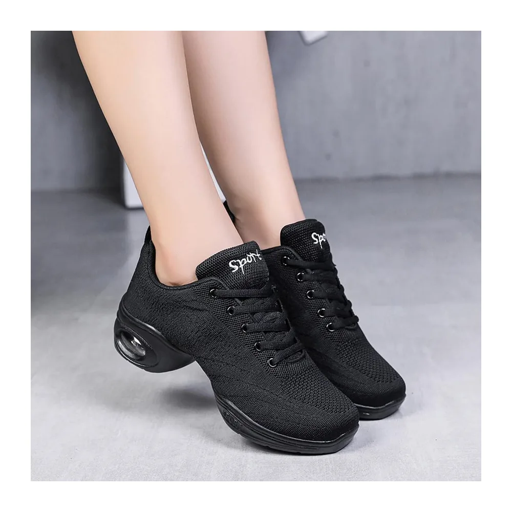 Chaussures de Jazz à Lacets Baskets de Danse Semelles Divisées Moderne Dance — Noir2