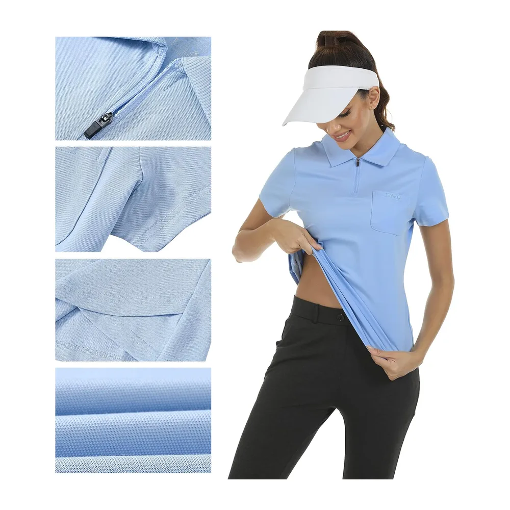 Polo Shirt de Sport à Manches Courtes Coton Polo Golf Tennis Tops — Bleu
