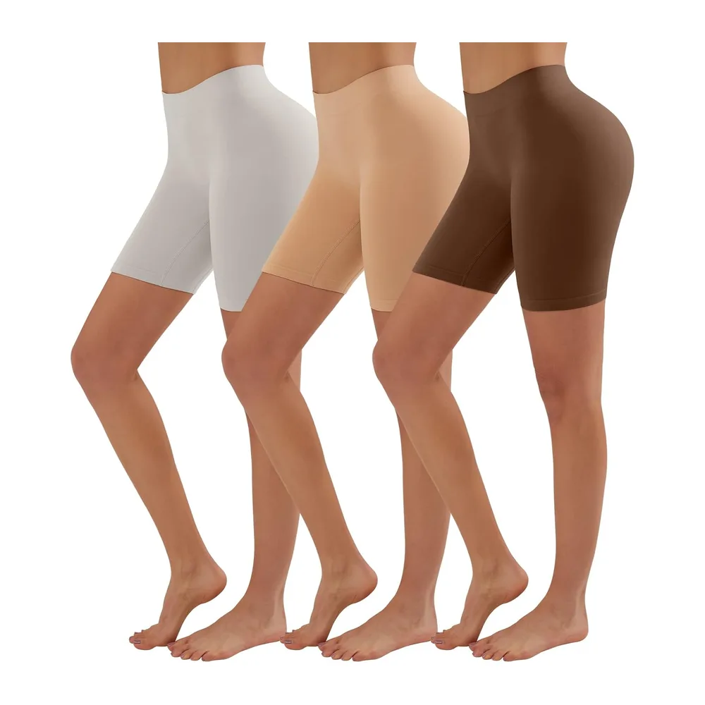 Cycliste Short Taille Haute Slip Panty Anti — Lot de 3 - Cafe au Lait+châtaigne