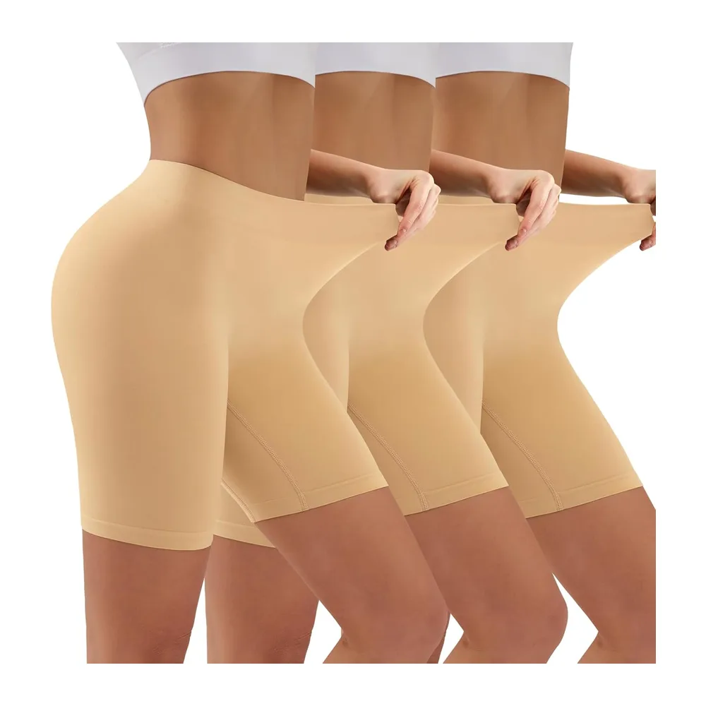 Cycliste Short Taille Haute Slip Panty Anti Frottement Cuisse — 3 Paquetbeige