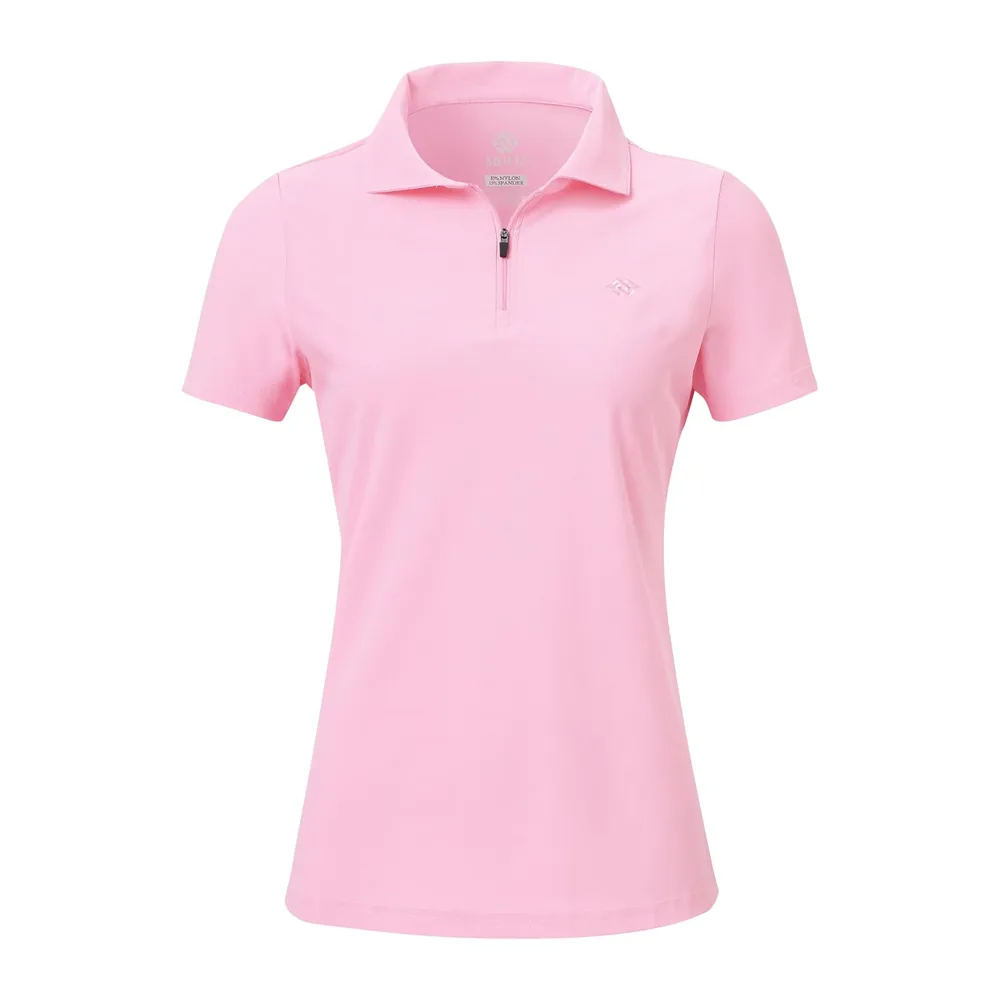 Polo sans Manches avec 1/4 Zipper d'été Sport Débardeur Golf Tennis Tops Gym — Rose- Mc