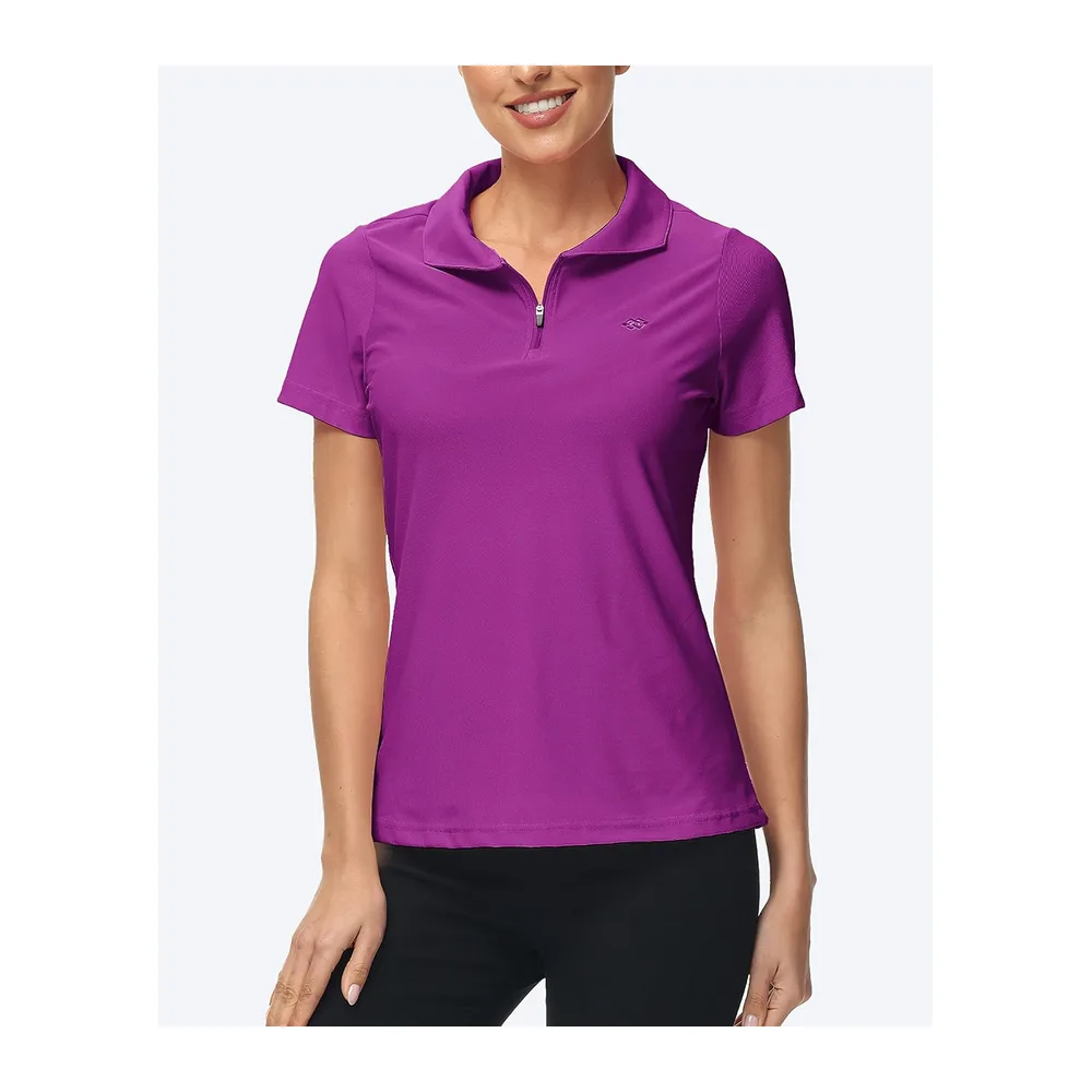 Polo sans Manches avec 1/4 Zipper d'été Sport Débardeur Golf Tennis — Violet Foncé- Mc