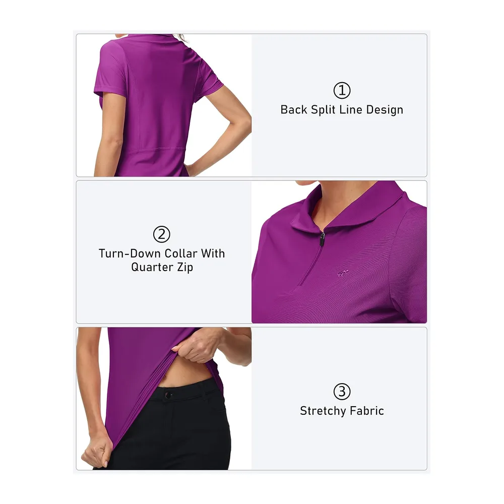 Polo sans Manches avec 1/4 Zipper d'été Sport Débardeur Golf Tennis — Violet Foncé- Mc