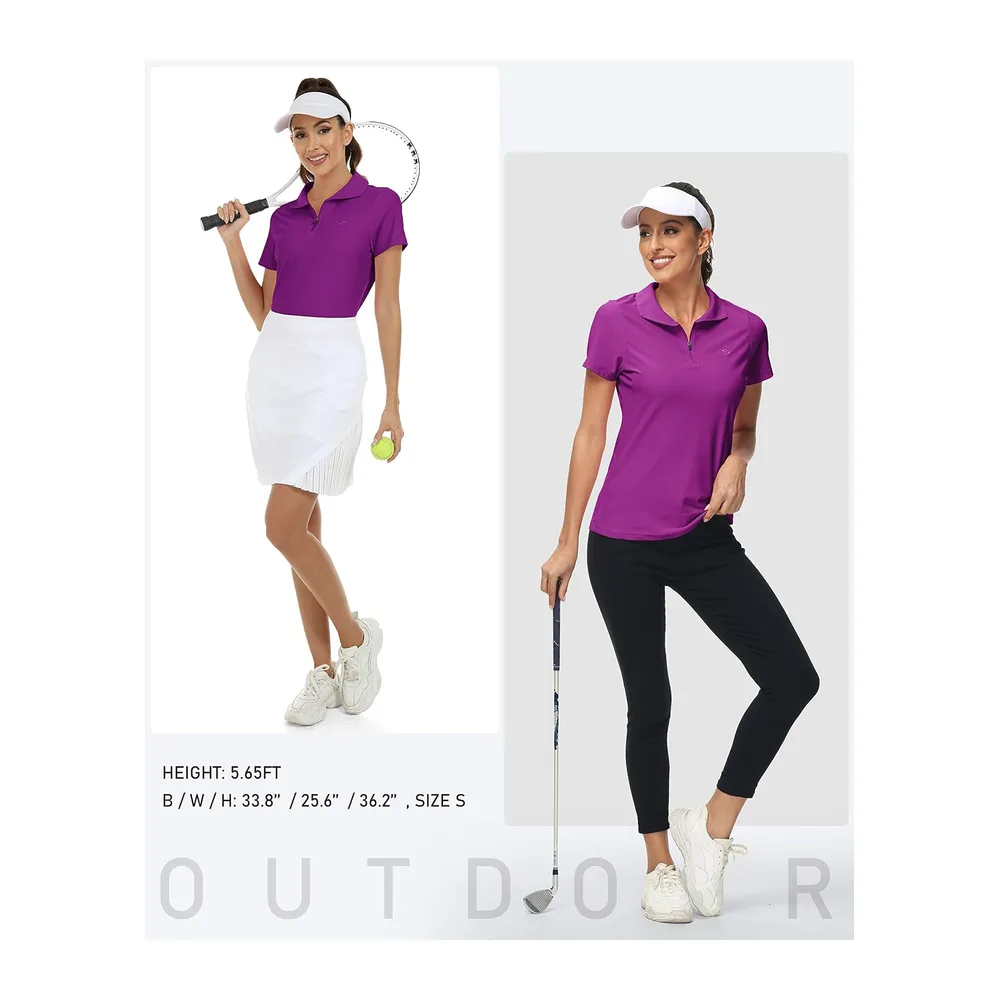 Polo sans Manches avec 1/4 Zipper d'été Sport Débardeur Golf Tennis — Violet Foncé- Mc