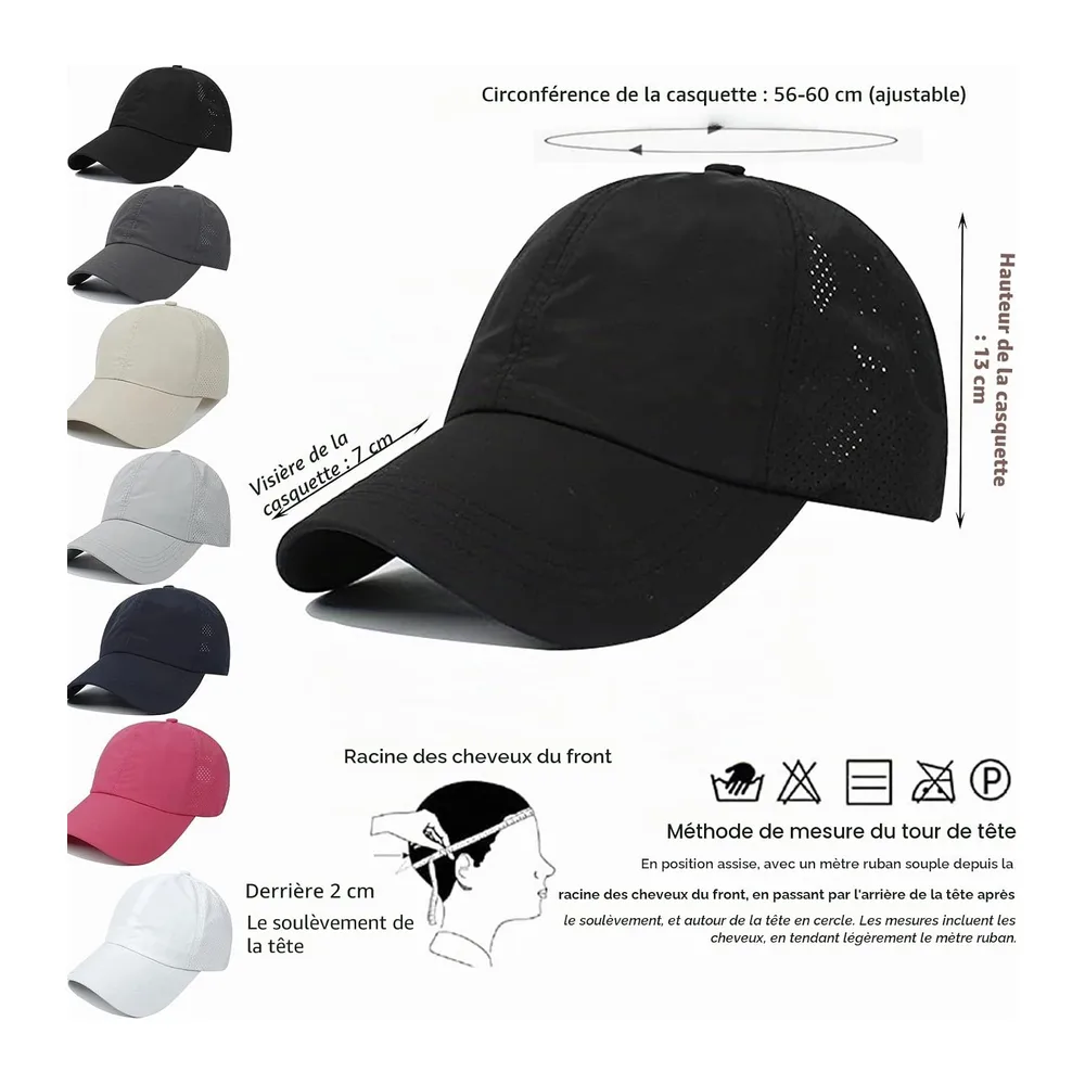 Casquette de Baseball, Queue de Cheval été Réglable Chapeau Séchage Rapide Respirante