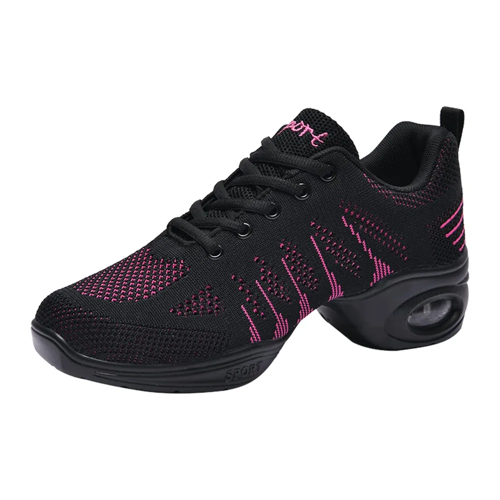 Chaussures de Jazz à Lacets Baskets de Danse Semelles Divisées Moderne Dance — Noir Rose