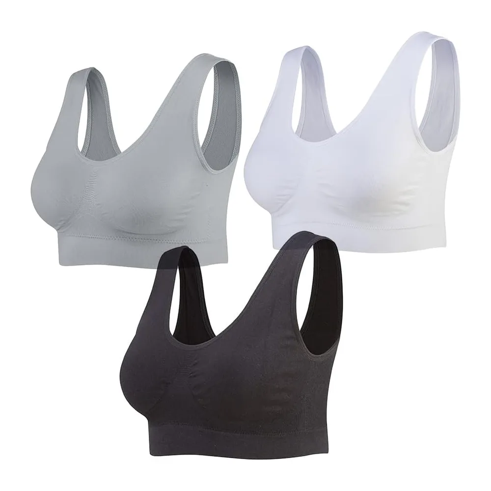 Soutiens-Gorge de sans Couture Sport Yoga sans Armature avec — Noir, Blanc et Gris
