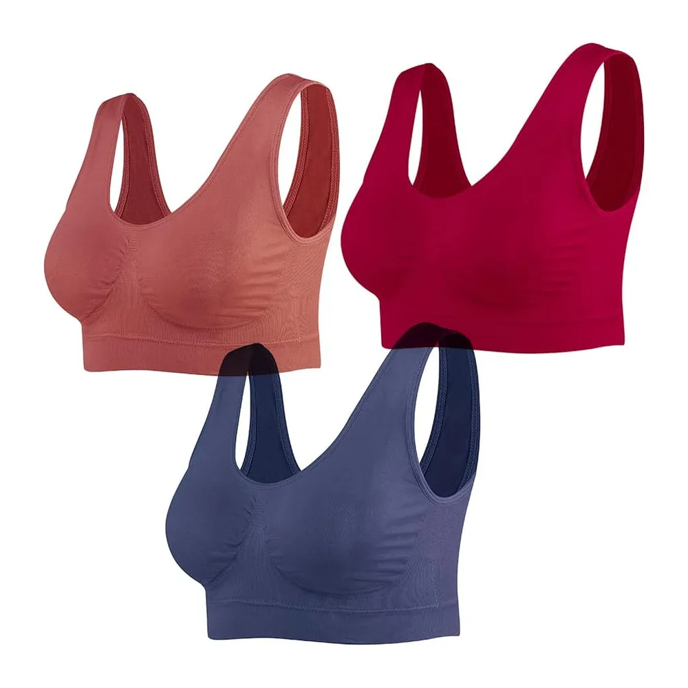Soutiens-Gorge de sans Couture Sport Yoga sans Armature — Marron, Bleu Marine et Merlot