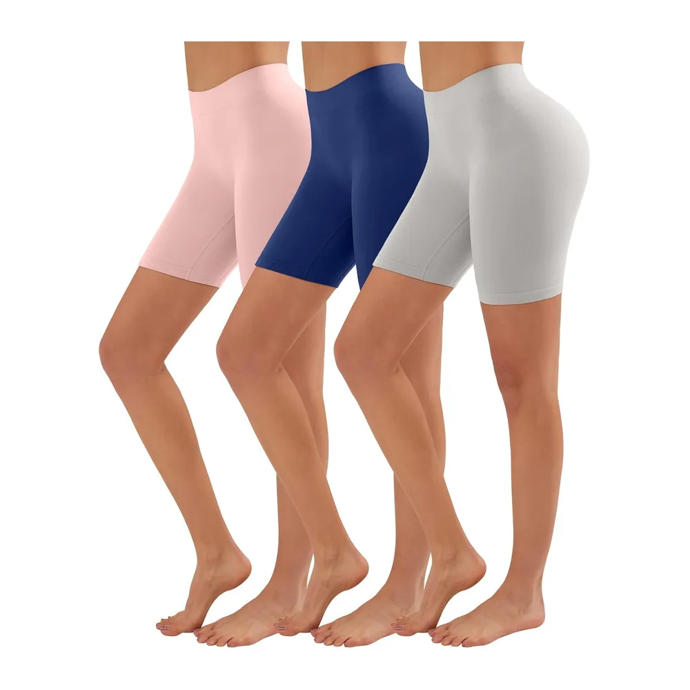 Cycliste Short Taille Haute Slip Panty Anti Frottement — Lot de 3 - Rose + Gris + Bleu